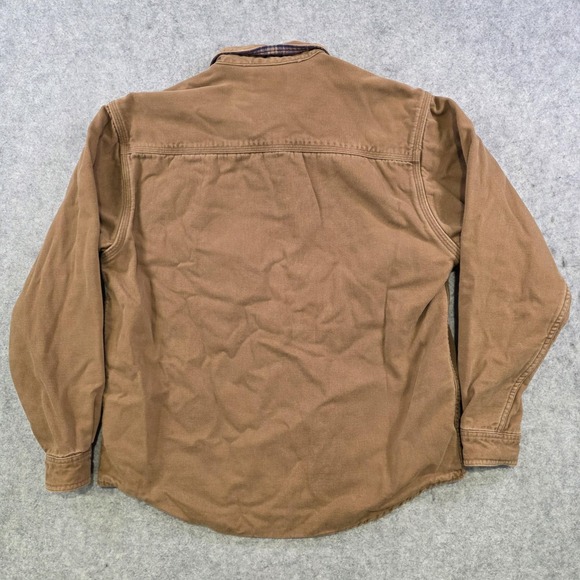 VTG LL Bean Shirt Jacket Mens Small? Brown Canvas Plaid Flannel Lined Workwear - Picture 10 of 12